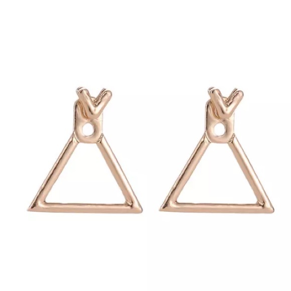 Gold Tone Geometric Triangle Jacket Earrings - Picture 3 of 3